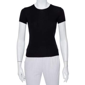 Pre Owned Chanel Black Wool Knit Short Sleeve Crewneck T-Shirt S