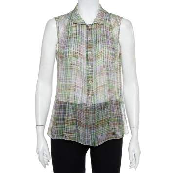 Pre Owned Chanel Multicolor Lurex Silk Sleeveless Shirt M