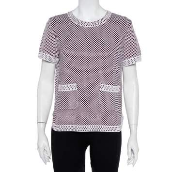 Pre Owned Chanel Multicolor Patterned Knit Short Sleeve Crewneck Sweater M