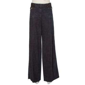 Pre Owned Chanel Vintage Midnight Blue Wide Leg Paneled Jeans L