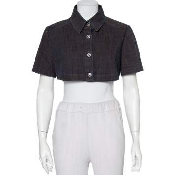 Pre Owned Chanel Vintage Midnight Blue Denim Cropped Jacket L