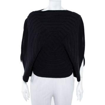 Pre Owned Chanel Black Circular Knit Top L