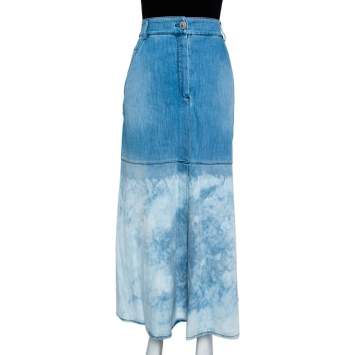 Pre Owned Chanel Blue Lightwash Denim Midi Skirt L