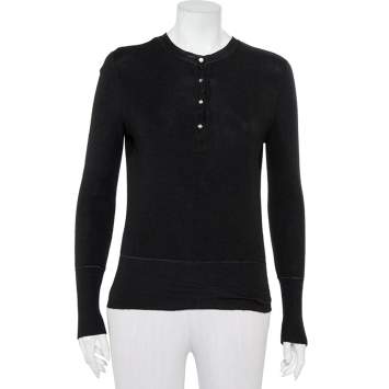 Pre Owned Chanel Black Cashmere & Silk Button Front Sweater M