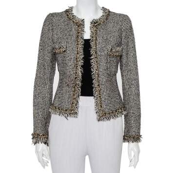 Pre Owned Chanel Monochrome Lurex Tweed Hook Front Jacket S