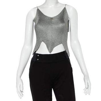 Pre Owned Chanel Grey Knit Asymmetrical Hem Camisole Top M