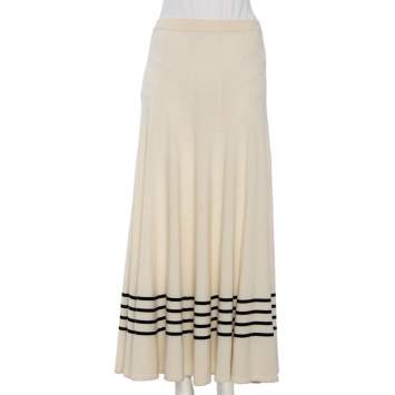 Pre Owned Chanel Ivory Cashmere Stripe Detailed Long Skirt M