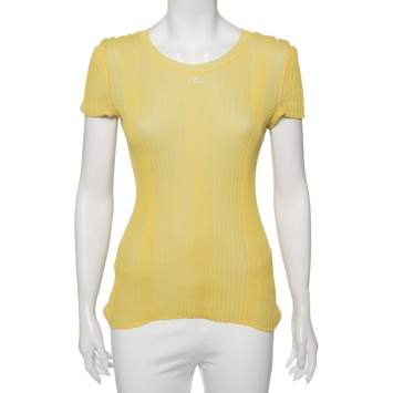 Pre Owned Chanel Yellow Two Toned Cotton Knit Reversible Top S