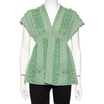 Pre Owned Chanel Green Lurex Knit Seoul Cruise Single Button Top L