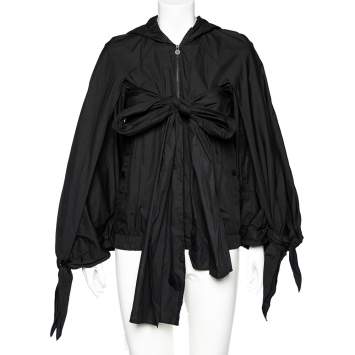 Pre Owned Chanel Black Synthetic Detachable Scarf Trim Oversized Hooded Jacket S