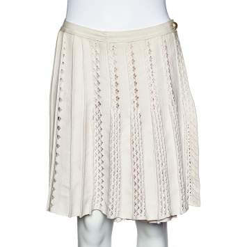 Chanel Light Pink Perforated Knit Faux Wrap Skirt S