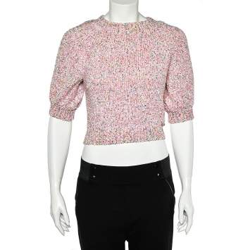 Pre Owned Chanel Pink Sequined Knit Sweater Top S