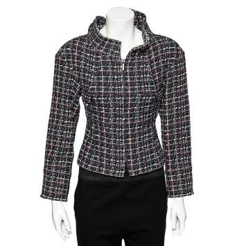 Pre Owned Chanel Multicolor Tweed Exaggerated Collar Detail Zip Front Jacket S