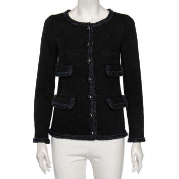 Pre Owned Chanel Black Wool Contrast Trim Boucle Button Front Jacket S
