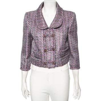 Pre Owned Chanel Multicolored Fantasy Tweed Double Breasted Cropped Jacket L