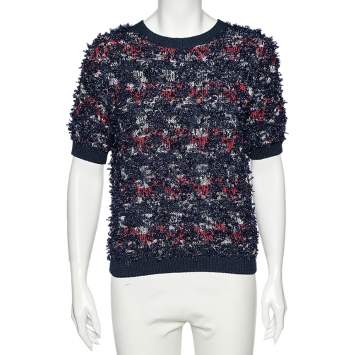 Pre Owned Chanel Multicolor Cotton Knit Ribbon Detail Sweater Top M