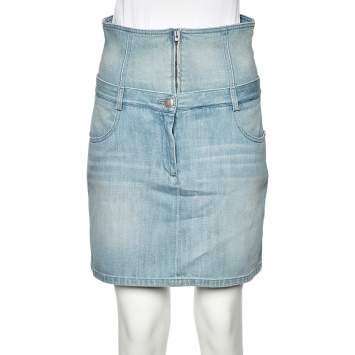 Pre Owned Chanel Blue Denim High Waisted Mini Skirt M