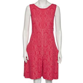 Pre Owned Chanel Pink Embossed Jacquard Knit Sleeveless Dress M