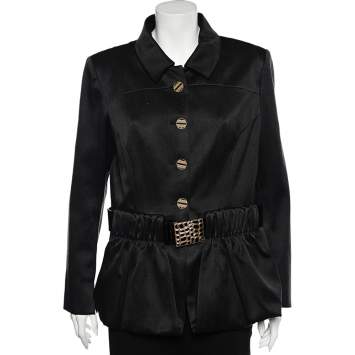 Pre Owned Chanel Black Cotton Belted Button Front Jacket