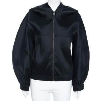 Pre Owned Chanel Black Silk Knit Oversized Hoodie S