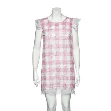 Pre Owned Chanel Pink Patterned Cotton Mesh Dress M