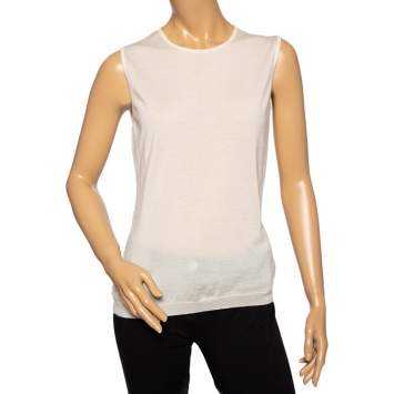Pre Owned Chanel Cream Cashmere Sleeveless Top L