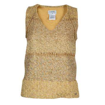 Pre Owned Chanel Metallic Gold Sleeveless Top S