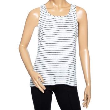 Pre Owned Chanel White Striped Terry Cloth Sleeveless Top M