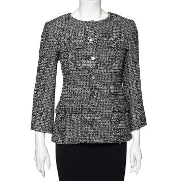 Pre Owned Chanel Black Tweed Gripoix Jewel Buttons Long Sleeve Jacket M