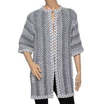 Pre Owned Chanel Blue & White Woven Coat S