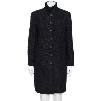 Pre Owned Chanel Black Speckled Cotton Long Sleeve Coat L