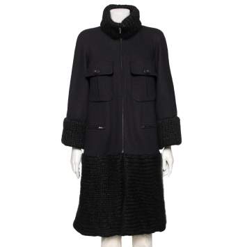 Pre Owned Chanel Black Wool & Mohair Zip Front Coat S