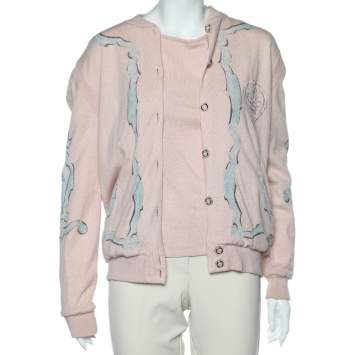 Pre Owned Chanel Pink Miami Cruise Printed Cashmere tank Top & Cardigan L