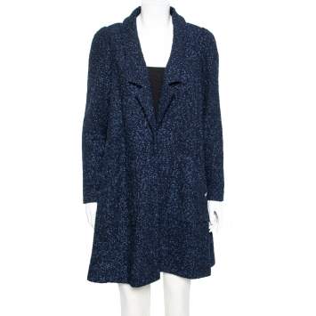 Pre Owned Chanel Navy Blue Boucle Open Front Coat L