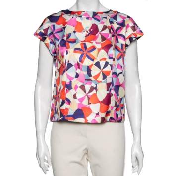 مملوكة مسبقًا Chanel Multicolor Floral Printed Silk Button Front Blouse M