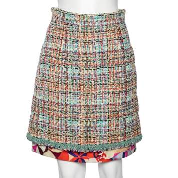 Pre Owned Chanel Multicolor Tweed Mini Skirt M