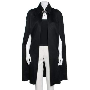 Pre Owned Chanel Black Cashmere Broach Detailed Cape M