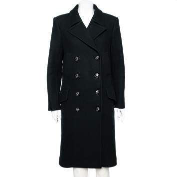 Pre Owned Chanel Black Wool Double Breasted Coat M