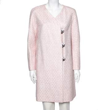 Pre Owned Chanel Pink Lurex Tweed Coat M 