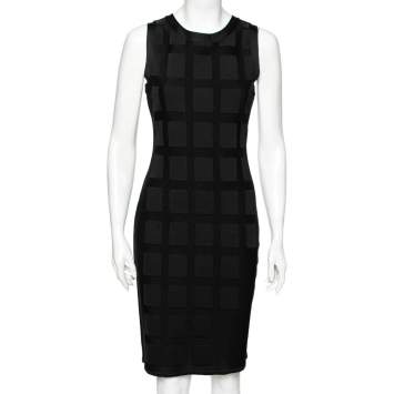 Pre Owned Chanel Black Patterned Silk Knit Sleeveless Dress M 