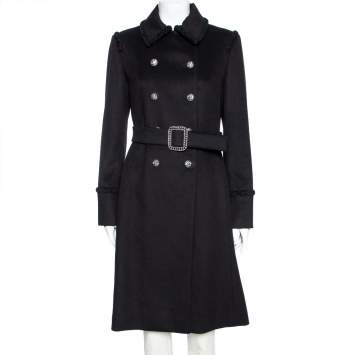 Pre Owned Chanel Black Cashmere Braided Trim Detail Double Breasted Coat M