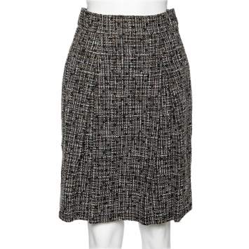 Pre Owned Chanel Black Tweed Box Pleated Mini Skirt M