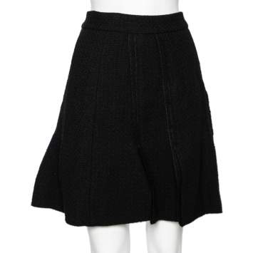 Pre Owned Chanel Black Tweed Paneled Mini Skirt M