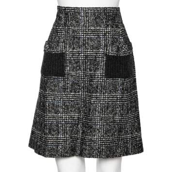 Pre Owned Chanel Black Patterned Wool Mini Skirt L