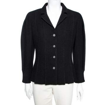 Pre Owned Chanel Black Wool Flared Hem Detailed Button Front Jacket M 
