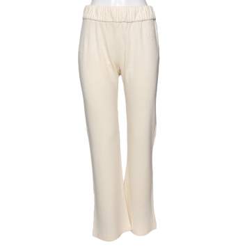 Pre Owned Chanel Cream Wool Logo Embroidered Straight Pants M