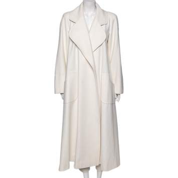Pre Owned Chanel White Cashmere Open Front Overcoat M