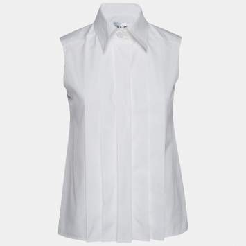 Pre Owned Chanel White Cotton Button Front Sleeveless Shirt S