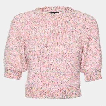 Pre Owned Chanel Pink Knit Sequin Embellished Crewneck Jumper S