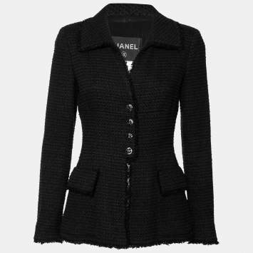 Pre Owned Chanel Black Tweed Flared Hem Long Sleeve Jacket M
